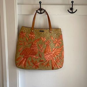 Kate Spade Designer Straw Tote with Embroidery